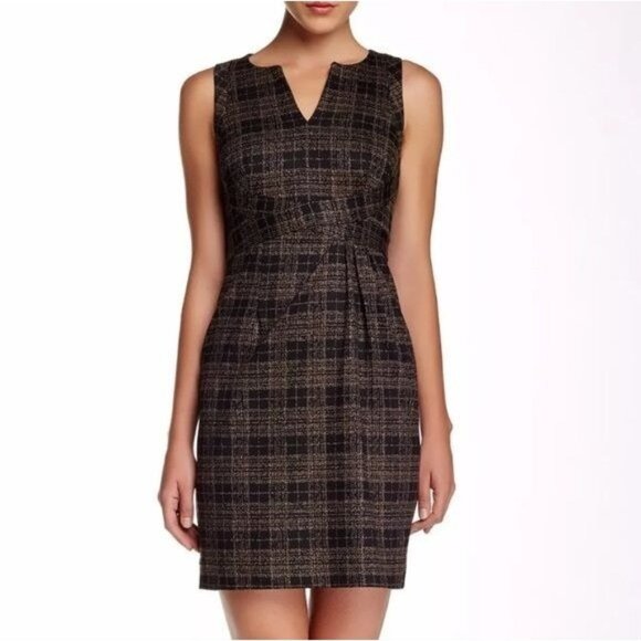 Nanette Lepore Deception Dress Black Camel Plaid 6 NWT MSRP #378 - Picture 1 of 8